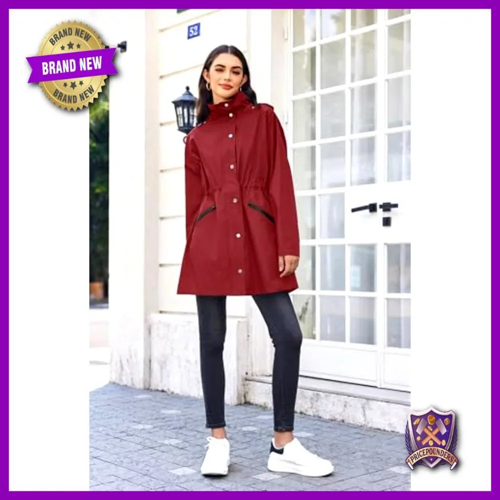 Waterproof Long Hooded Trench Rain Jacket Windbreaker Travel Oversized Fit - Picture 4 of 7